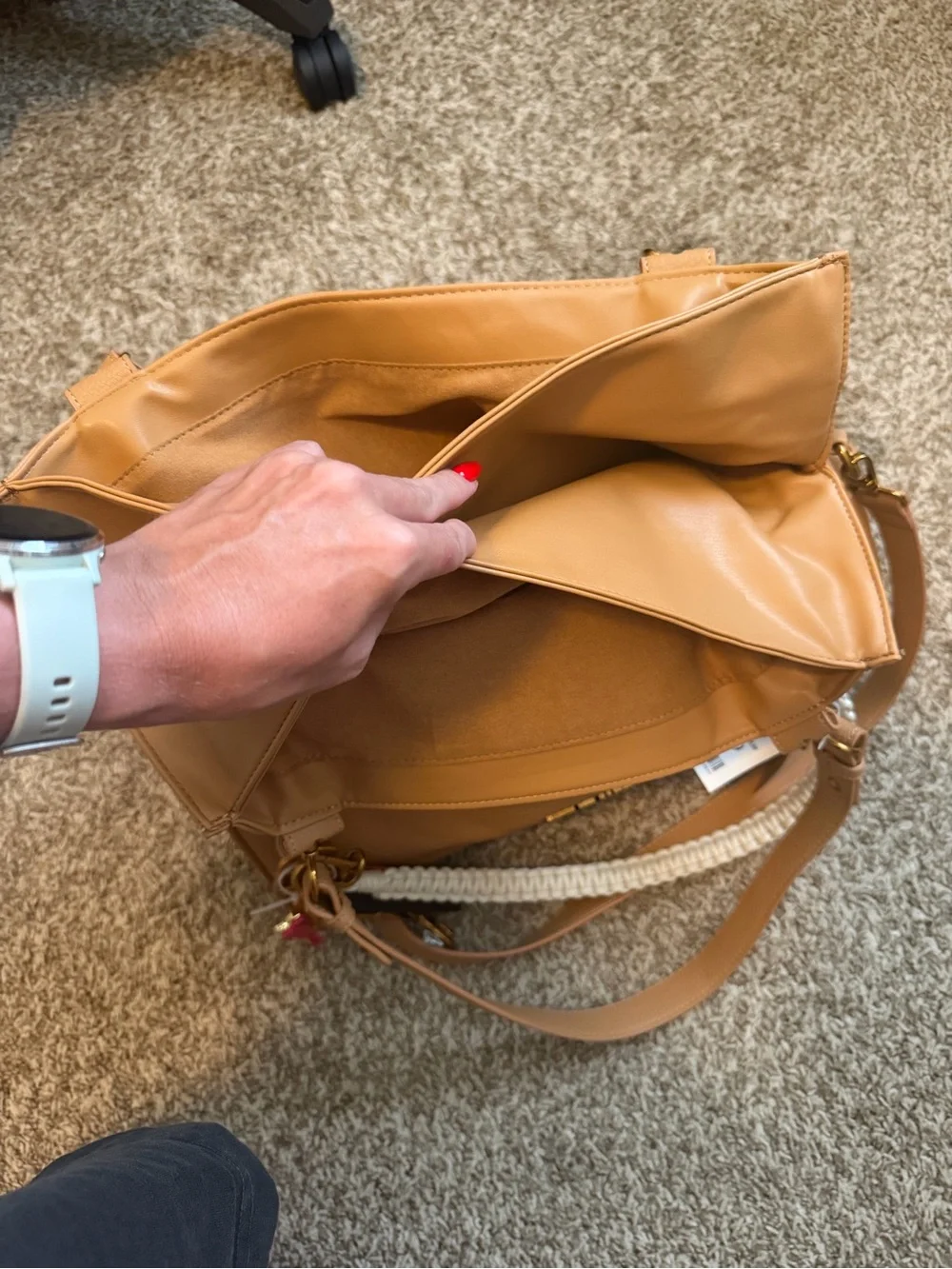 Steve Madden Camel/Tan Leather Tote with Charm and Braided Handle